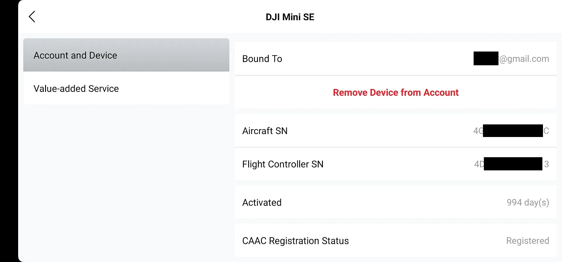 CAAC Registration Status in DJI App