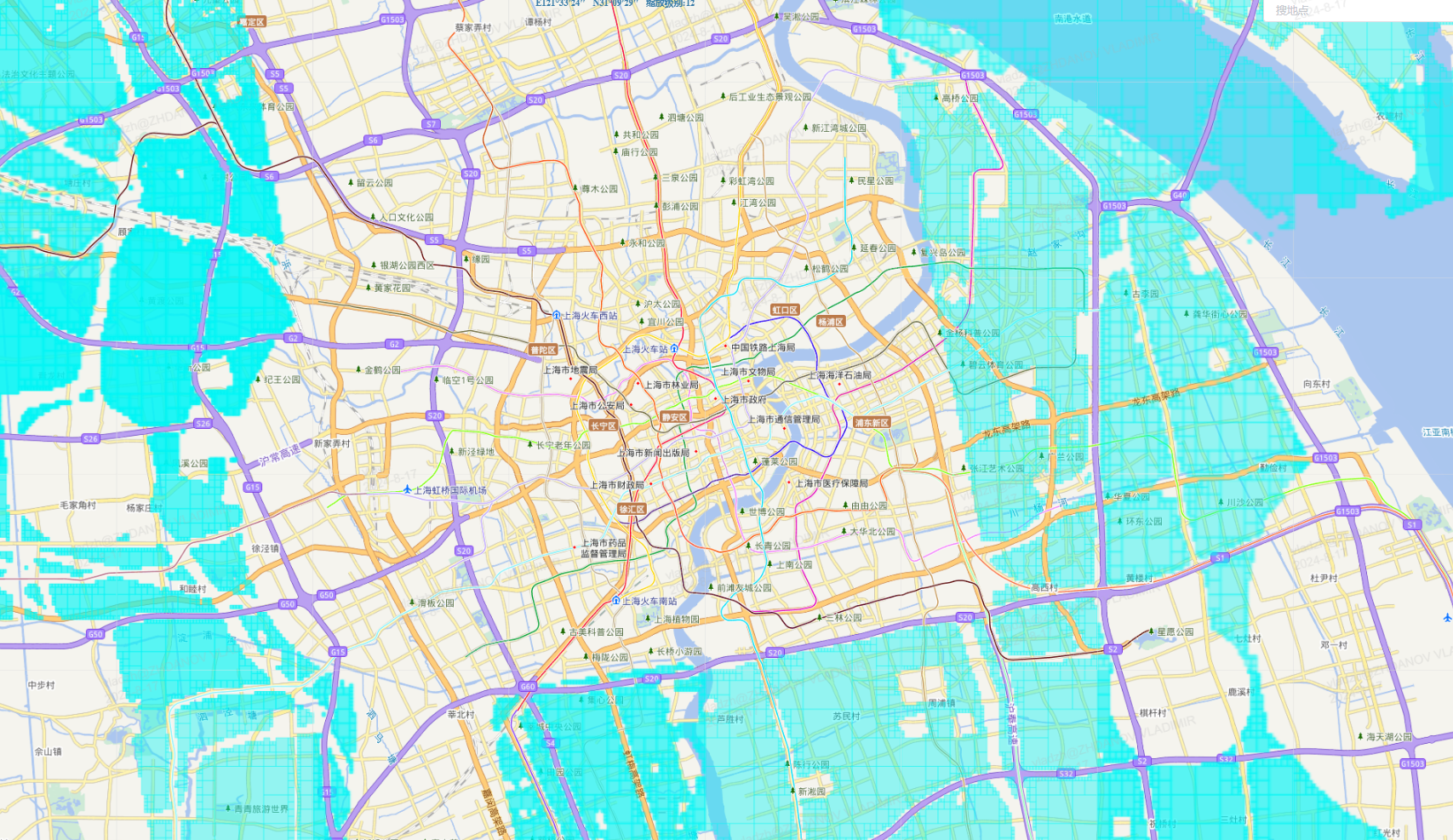 Map of free flight zones in Shanghai
